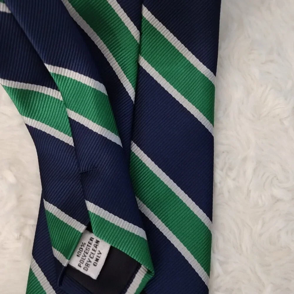Knottery New York Navy Green Striped Tie Classic Diagonal Stripe Dress Necktie - Picture 6 of 9